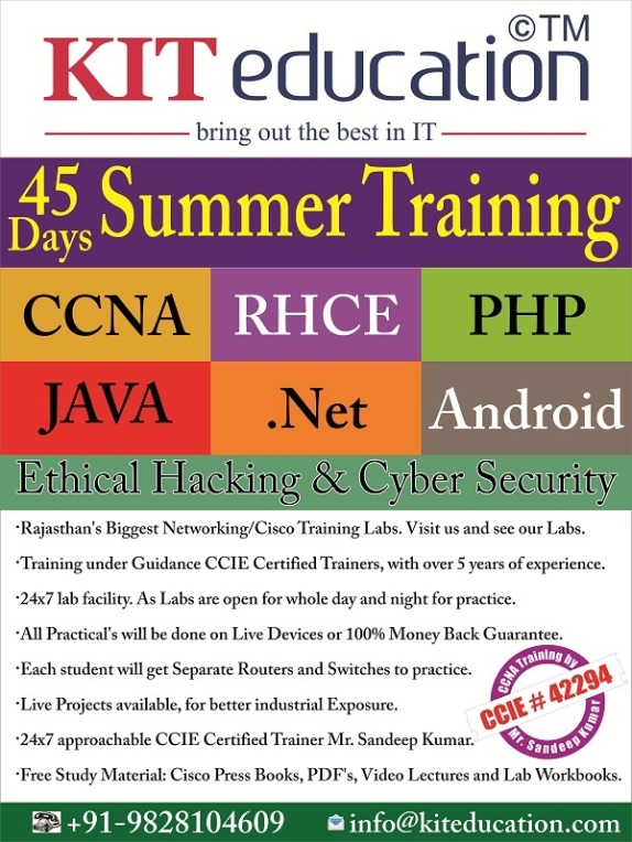 Summer Training in CCNA RHCE Linux Ethical Hacking CEH JAVA PHP .Net in Jaipur